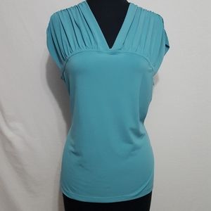 Turqouise ruched shoulder blouse